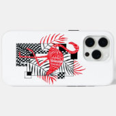 赤いフラミンゴとトロピカルなヤシの葉の模様 Case-Mate iPhoneケース (裏面 (横))