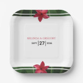 赤いフランジパニ プルメリアの結婚式 ペーパープレート (正面)