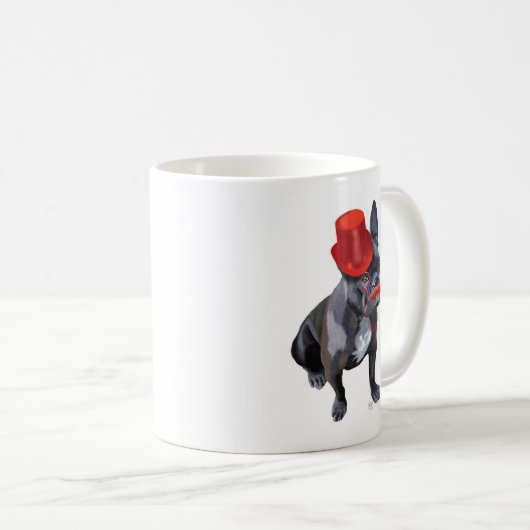 赤いフランスの帽子と口ひげのあるブルドッグ コーヒーマグカップ (正面右)