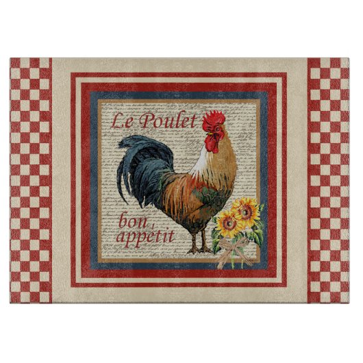 赤いフランス語Country Rooster Le Poulet カッティングボード (正面)