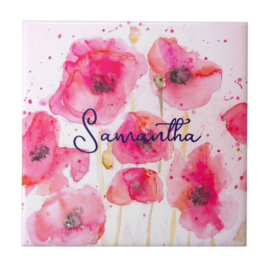 赤いフランダースのポピー花柄 サンクス タイル (正面)