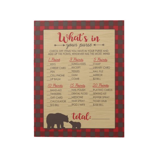 赤いフランネルあなたの財布の赤ちゃんシャワーゲームの中に何がある ノートパッド (回転)