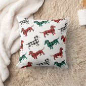 赤いフランネルのダックスフントの旧式の丸太小屋 クッション (ブランケット)