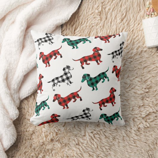 赤いフランネルのダックスフントの旧式の丸太小屋 クッション (ブランケット)