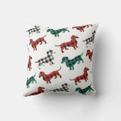 赤いフランネルのダックスフントの旧式の丸太小屋 クッション (裏面)