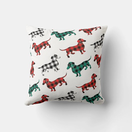 赤いフランネルのダックスフントの旧式の丸太小屋 クッション (裏面)