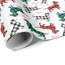 赤いフランネルのダッチャンドと犬の名前 ラッピングペーパー