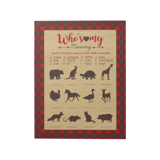 赤いフランネル私のママの赤ちゃんの動物のシャワーゲーム ノートパッド (回転)