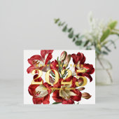 赤いフリージアの花 ハッピーニューイヤー 2025 ゴールド 箔シーズンポストカード (立ち正面)