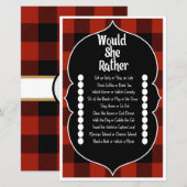 赤いフリースの結婚前お祝いゲーム「ウッド・シー・ラザー」 (正面/裏面)