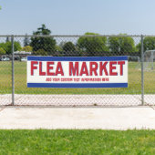 赤いフリーマーケットの印およびカスタムな文字が付いている青 横断幕 (インサイチュ)