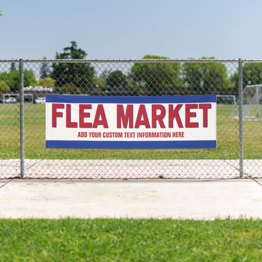 赤いフリーマーケットの印およびカスタムな文字が付いている青 横断幕 (インサイチュ)