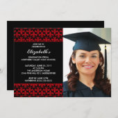 赤いフルール・ド・リス 卒業式招待状(写真付き) 招待状 (正面/裏面)