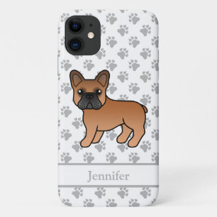 赤いフレンチブルドッグのかわいいキャラクターデザイン 犬+名前 iPhone 11 ケース
