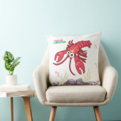 赤いフレンドリーロブスターの大きな目と黄色のストリップ クッション (椅子)