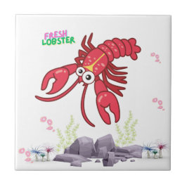 赤いフレンドリーロブスターの大きな目と黄色のストリップ タイル