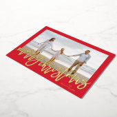 赤いフレームと金ゴールドメリークリスマスフォト 箔シーズンカード (回転した状態)