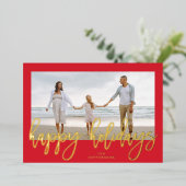 赤いフレームと金ゴールドメリークリスマスフォト 箔シーズンカード (立ち正面)