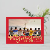 赤いフレームと金ゴールドメリークリスマスフォト 箔シーズンカード (立ち正面)