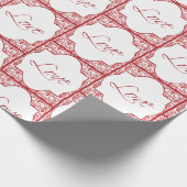 赤いフレームのダマスク柄 バレンタインデー ラッピングペーパー (角)