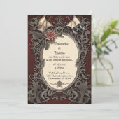 赤いフレームのバットウィングローズ ゴシックウェディング 招待状 (スタンド正面)