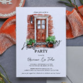 赤いフロントドアとレンガの家の新築祝いパーティー 招待状