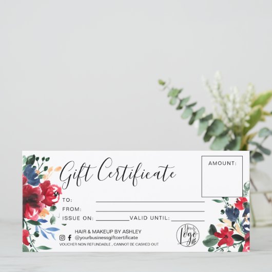 赤いフローラの水の色のギフト証明書のロゴ (スタンド正面)