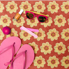 赤いフローラの黄色のダリアパターン ビーチタオル