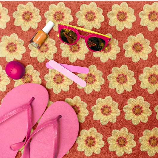 赤いフローラの黄色のダリアパターン ビーチタオル