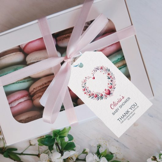 赤いフローラエレガントハートありがとう赤ちゃんシャワー ギフトタグ