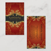 赤いフローラエレガントマスクと金ゴールドフレーム 名刺 (正面/裏面)