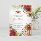 赤いフローラサンフラワーズブーツホースシュークインセアニラ 招待状 (スタンド正面)