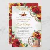 赤いフローラサンフラワーズブーツホースシュークインセアニラ 招待状 (正面/裏面)