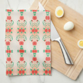 赤いフローラデザイン キッチンタオル (四つ折り)