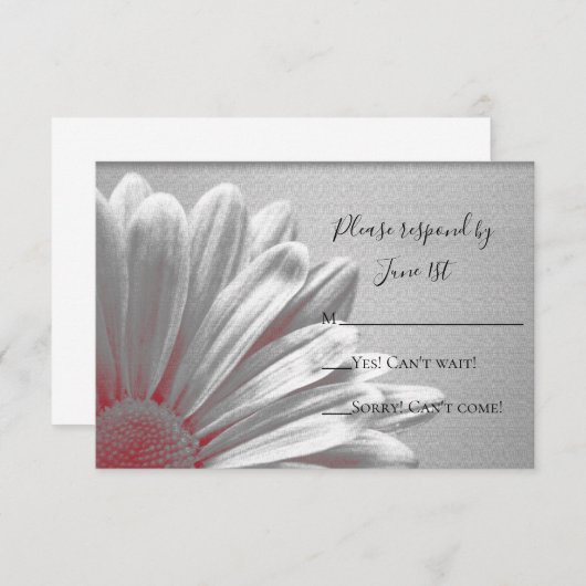 赤いフローラハイライト結婚式RSVP応答カード 出欠カード (正面/裏面)