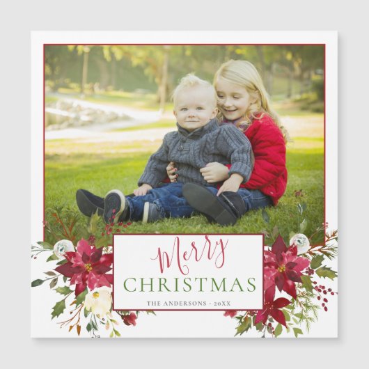 赤いフローラハンドレターフォトホリディグリーティング (正面)