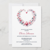 赤いフローラハート赤ちゃんシャワー 招待状 (正面)