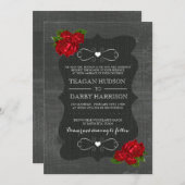 赤いフローラバラウッドゴシック式の結婚式の招待 招待状 (正面/裏面)