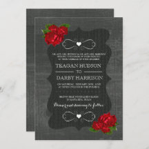 赤いフローラバラウッドゴシック式の結婚式の招待