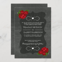 赤いフローラバラウッドゴシック式の結婚式の招待 招待状