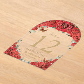 赤いフローラバラ金ゴールドキンセアニラ16表番号 アクリル招待状 (レイダウン)