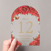 赤いフローラバラ金ゴールドキンセアニラ16表番号 アクリル招待状 (インサイチュ (ポータブル))