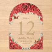 赤いフローラバラ金ゴールドキンセアニラ16表番号 アクリル招待状 (正面)