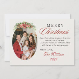 赤いフローラパーソナライズされた写真クリスマスグリーティング シーズンカード