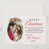 赤いフローラパーソナライズされた写真クリスマスグリーティング シーズンカード (正面/裏面)