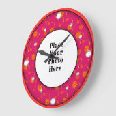 赤いフローラフレームあなたのフォトウォール時計 ラージ壁時計 (傾斜)