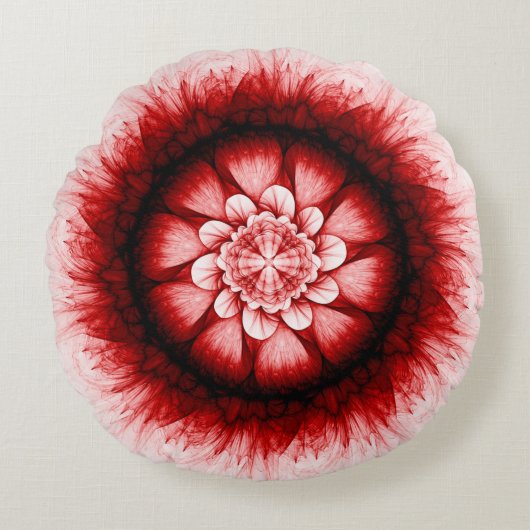 赤いフローラモダン模様 ラウンドクッション (正面)