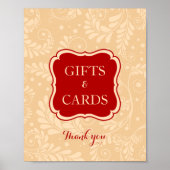 赤いフローララインアートギフト&カードサイン ポスター (正面)