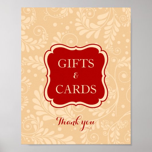 赤いフローララインアートギフト&カードサイン ポスター (正面)