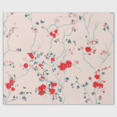 赤いフローララッピング紙 ラッピングペーパー (フラット)